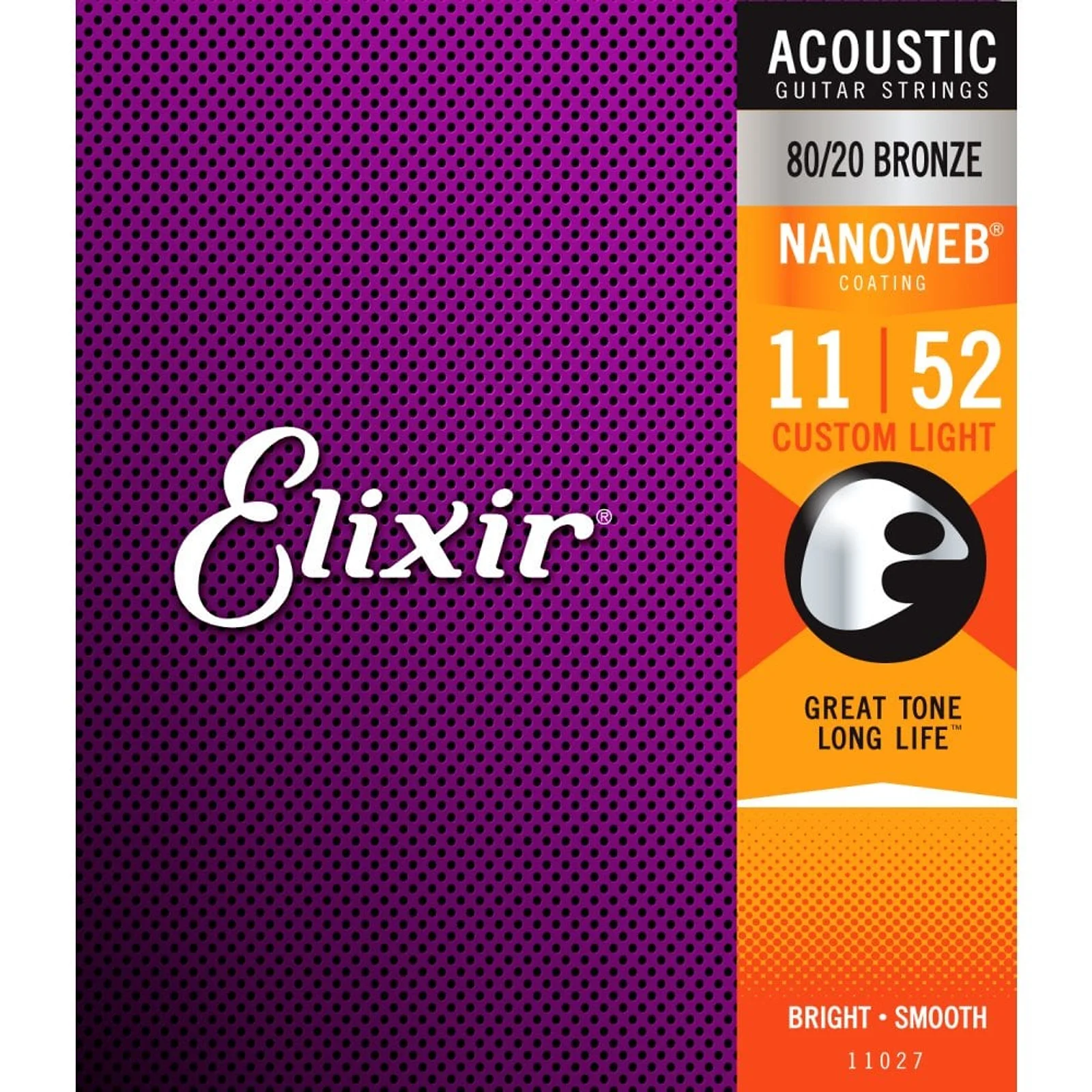 Elixir Nanoweb 80/20 Bronze Custom-Light Acoustic Guitar Strings (11-52)