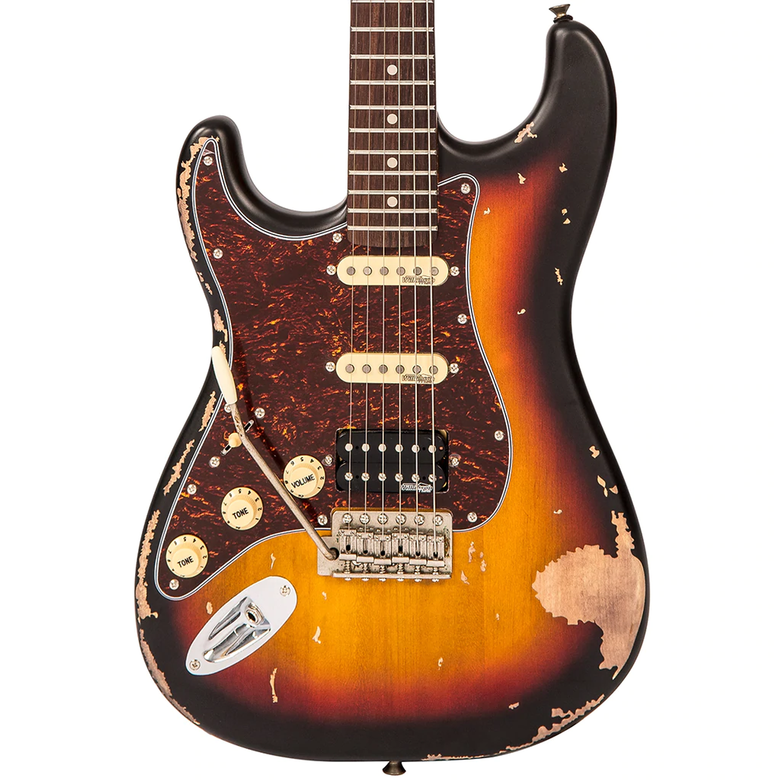Vintage V6H ICON HSS Electric Guitar in Distressed Sunburst Left Handed