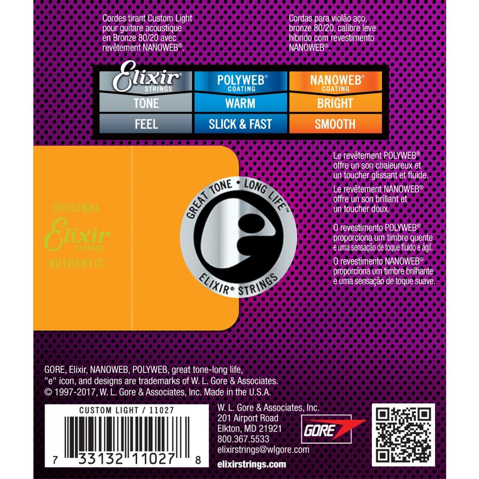 Elixir Nanoweb 80/20 Bronze Custom-Light Acoustic Guitar Strings (11-52)