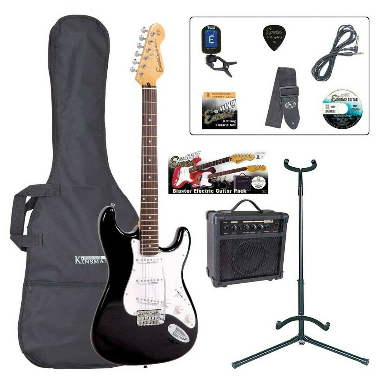 Encore E6 Electric Guitar Starter Kit in Black (Guitar, Amp, Gigbag &