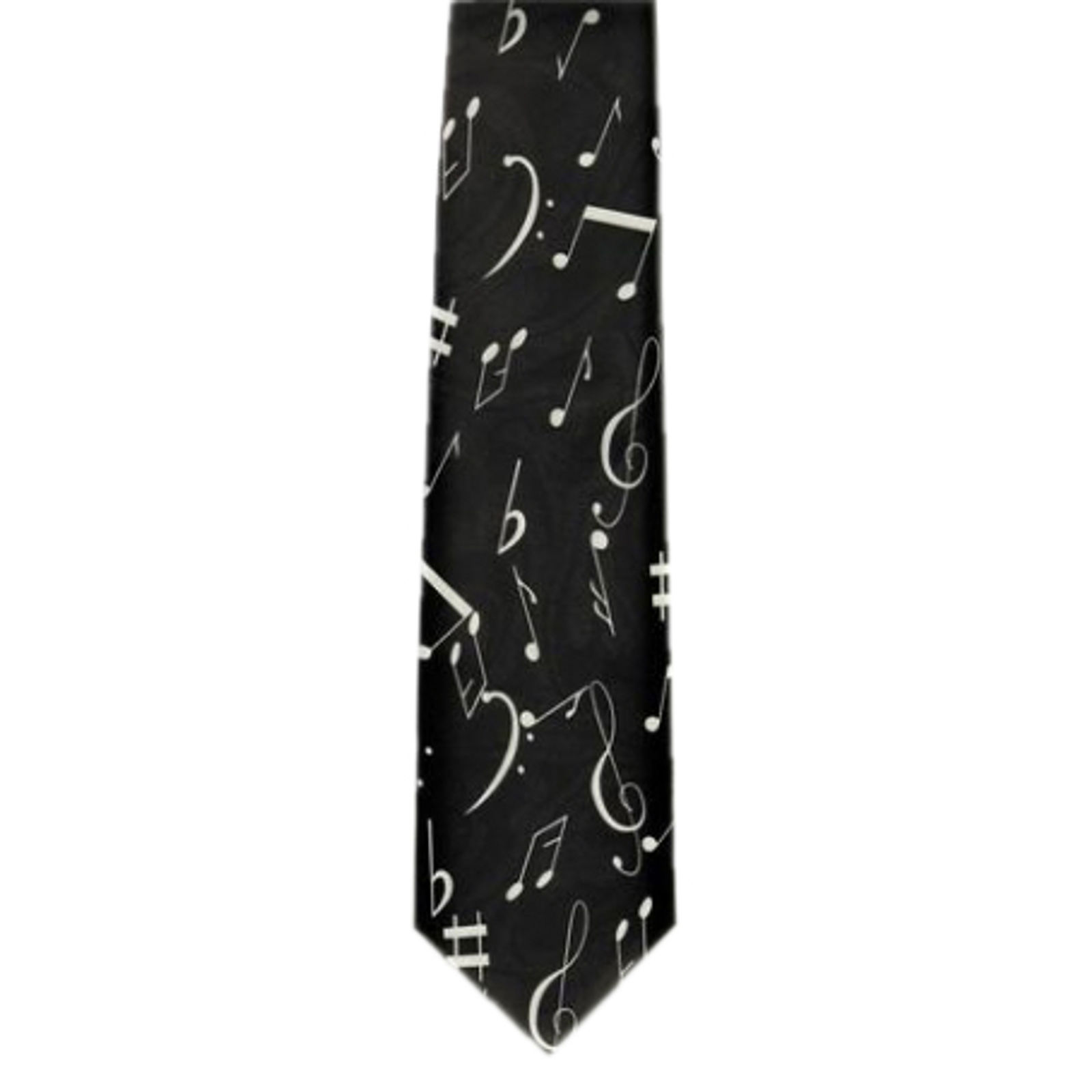 Tie White Clefs & Notes on Black polyester