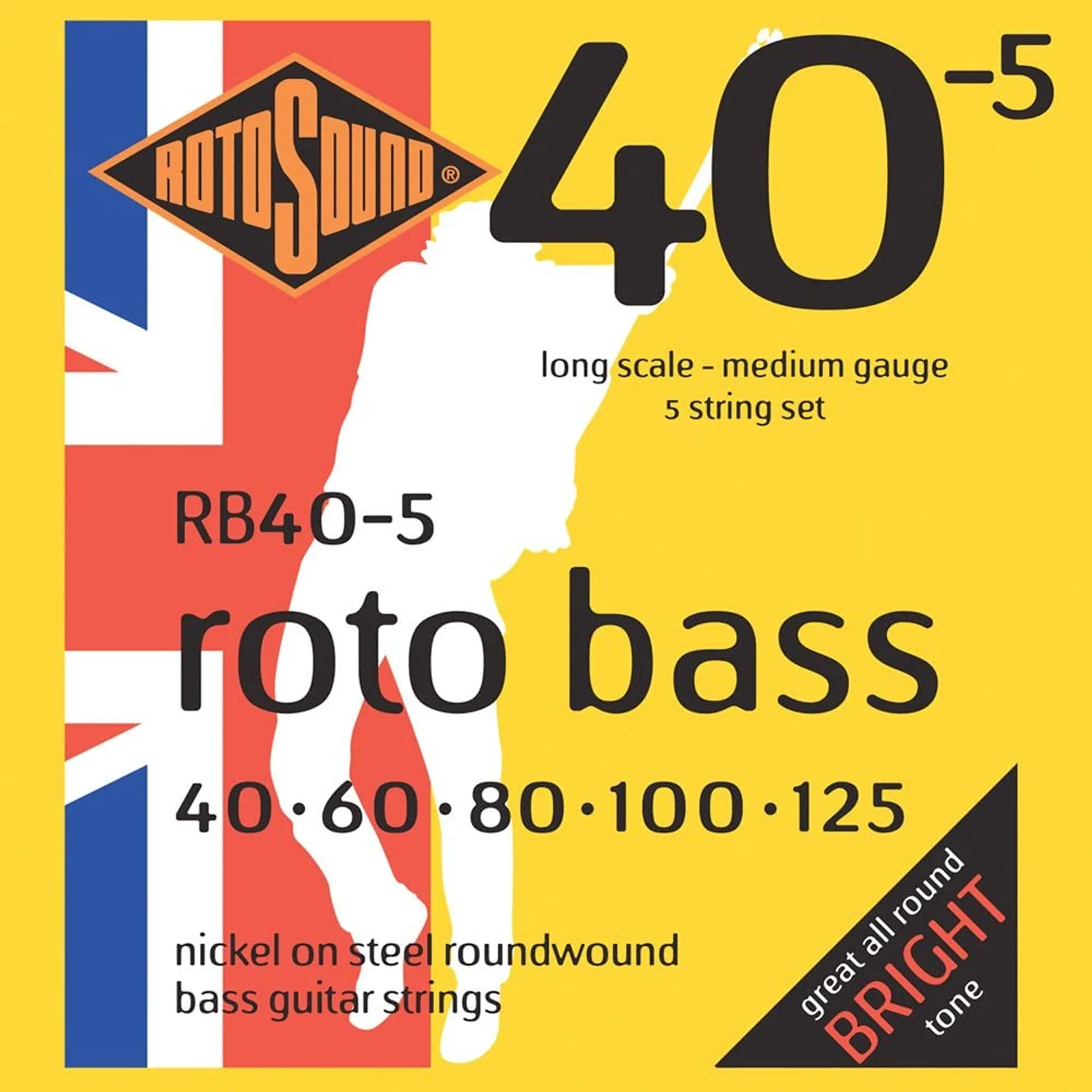 Rotosound RB40-5 Nickel 5-String Bass Guitar Strings (40-125) Medium Long Scale